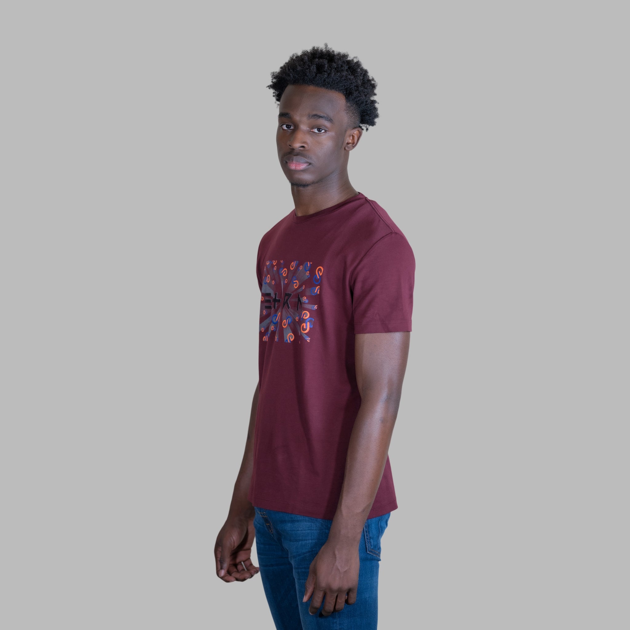 ETRN - Perspective Logo Tee - Pima Cotton - Side View - Maroon