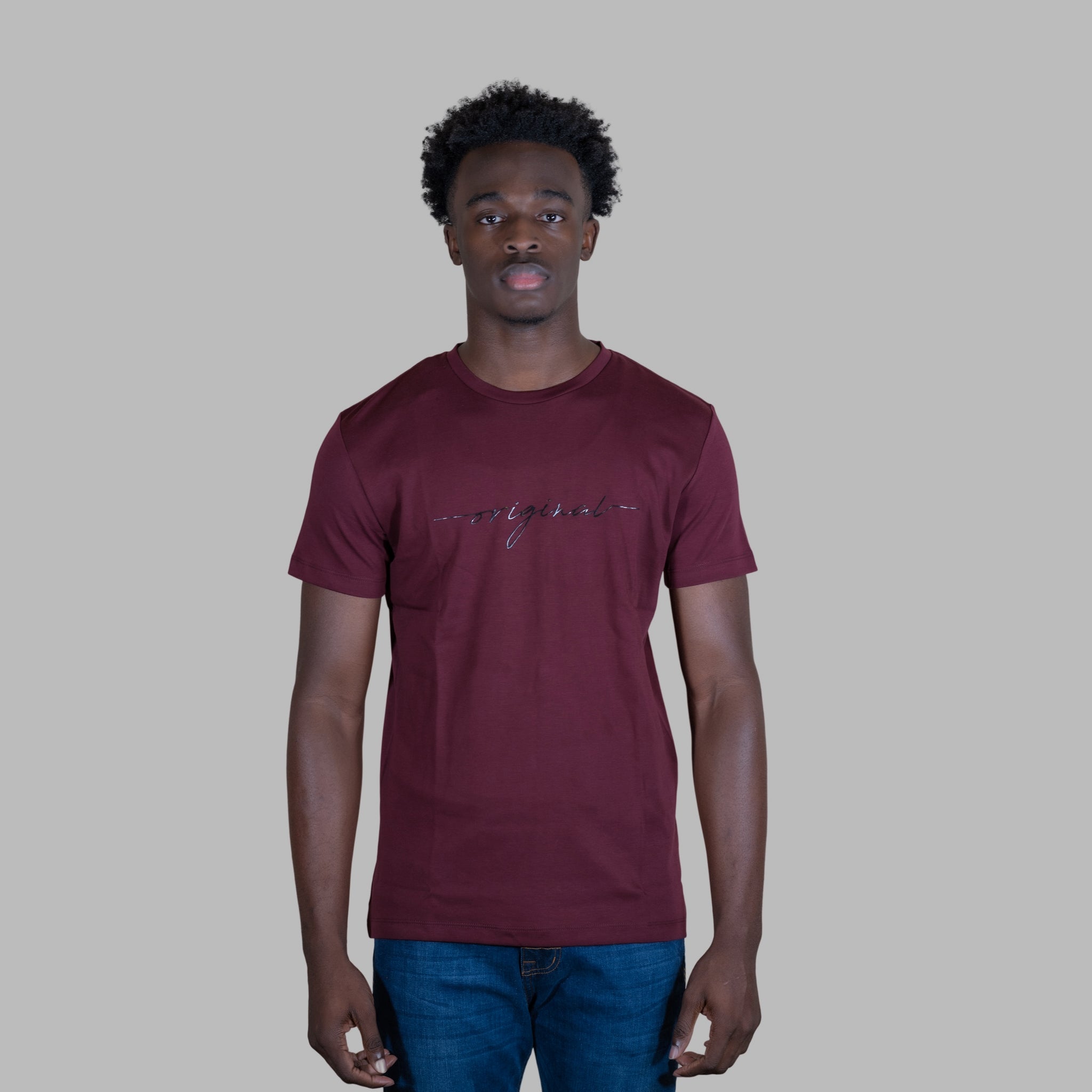 Exclusive Original print maroon T-Shirt, designed for the sophisticated man. Simple in style, yet uniquely made for the modern gentleman.