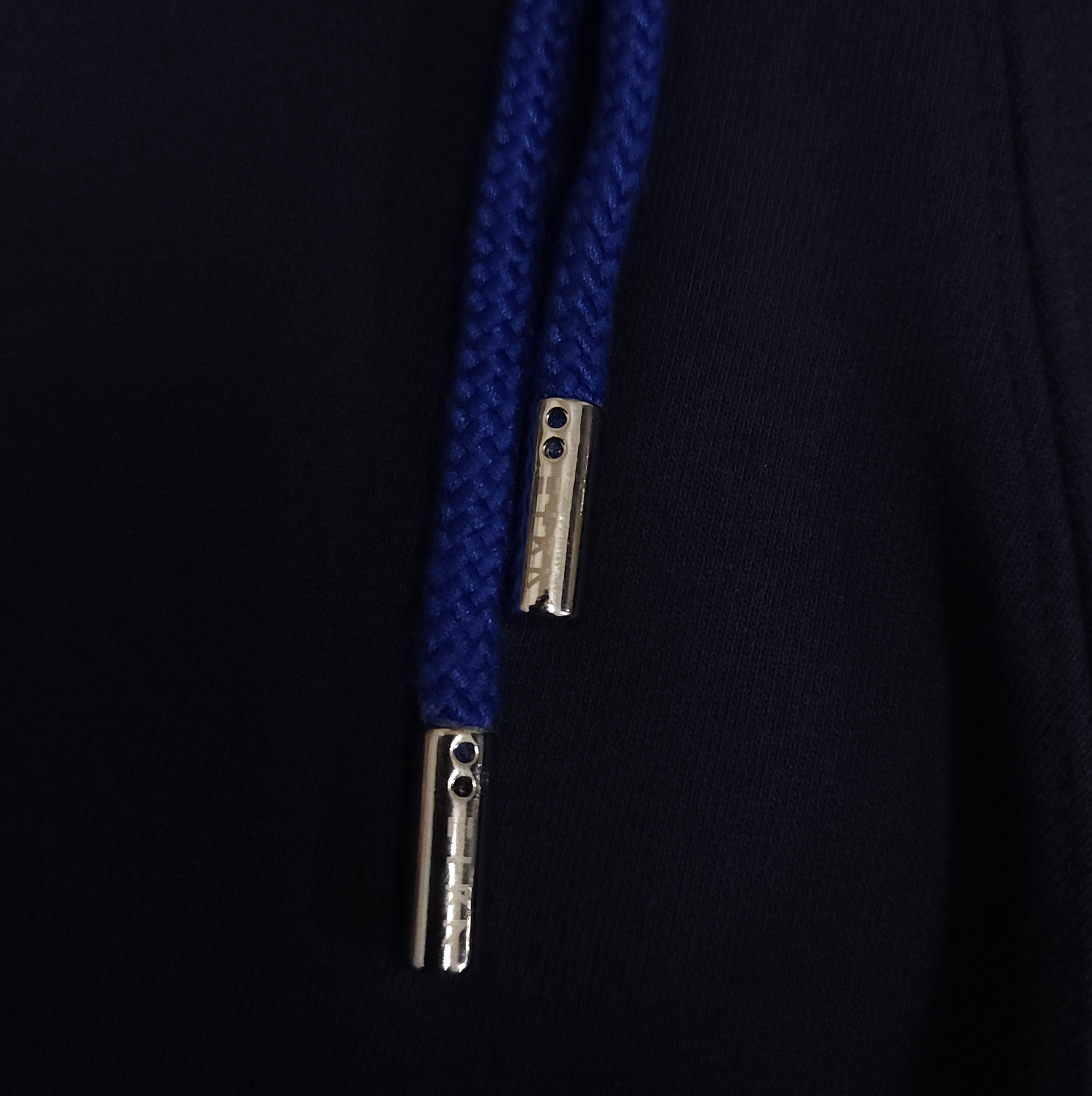 ETRN - Blue braided cord with silver metal tips - Close up view