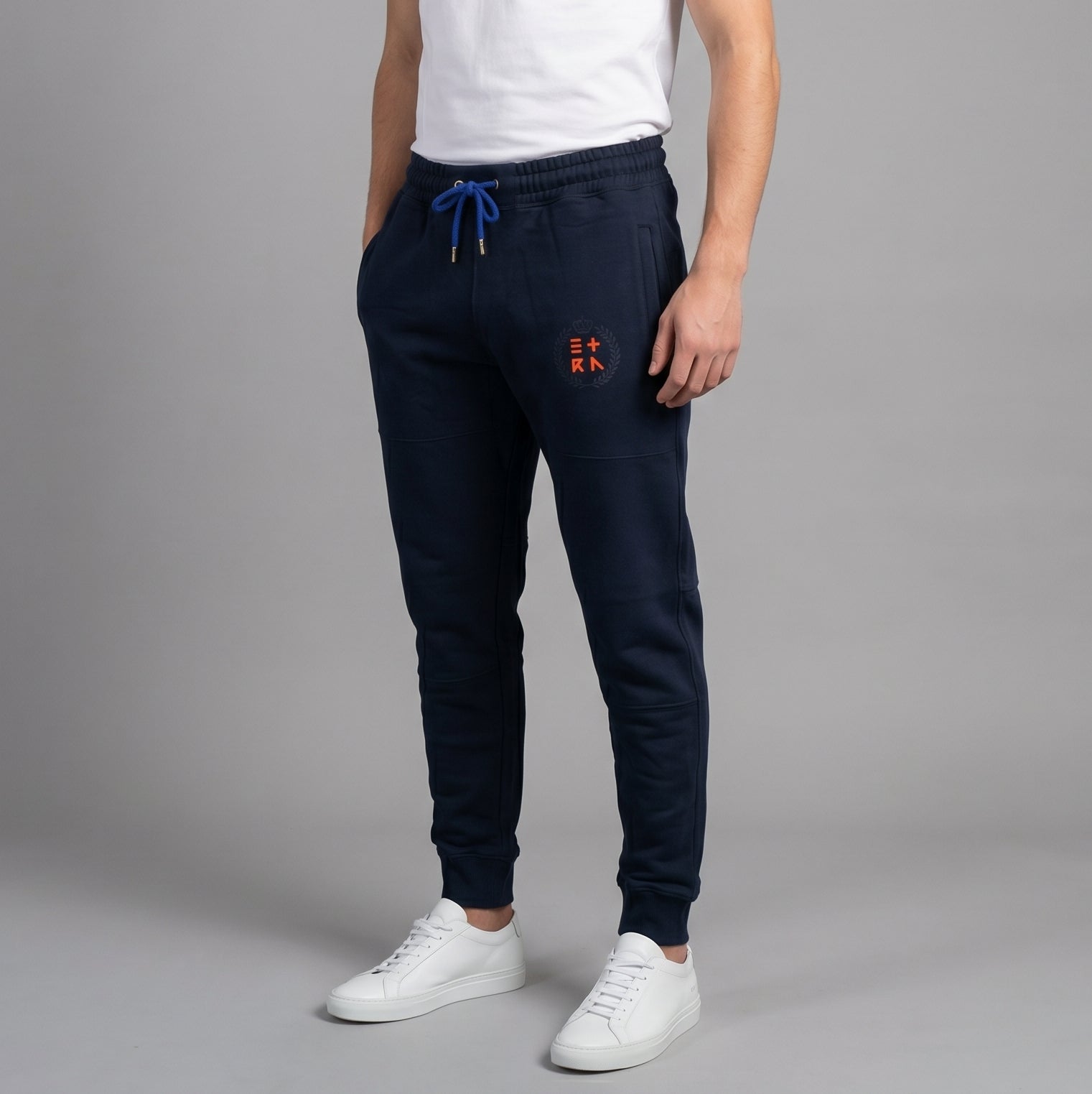 ETRN - ETRN Crest Print Jogger - Pima Cotton – Front View - Indigo Blue