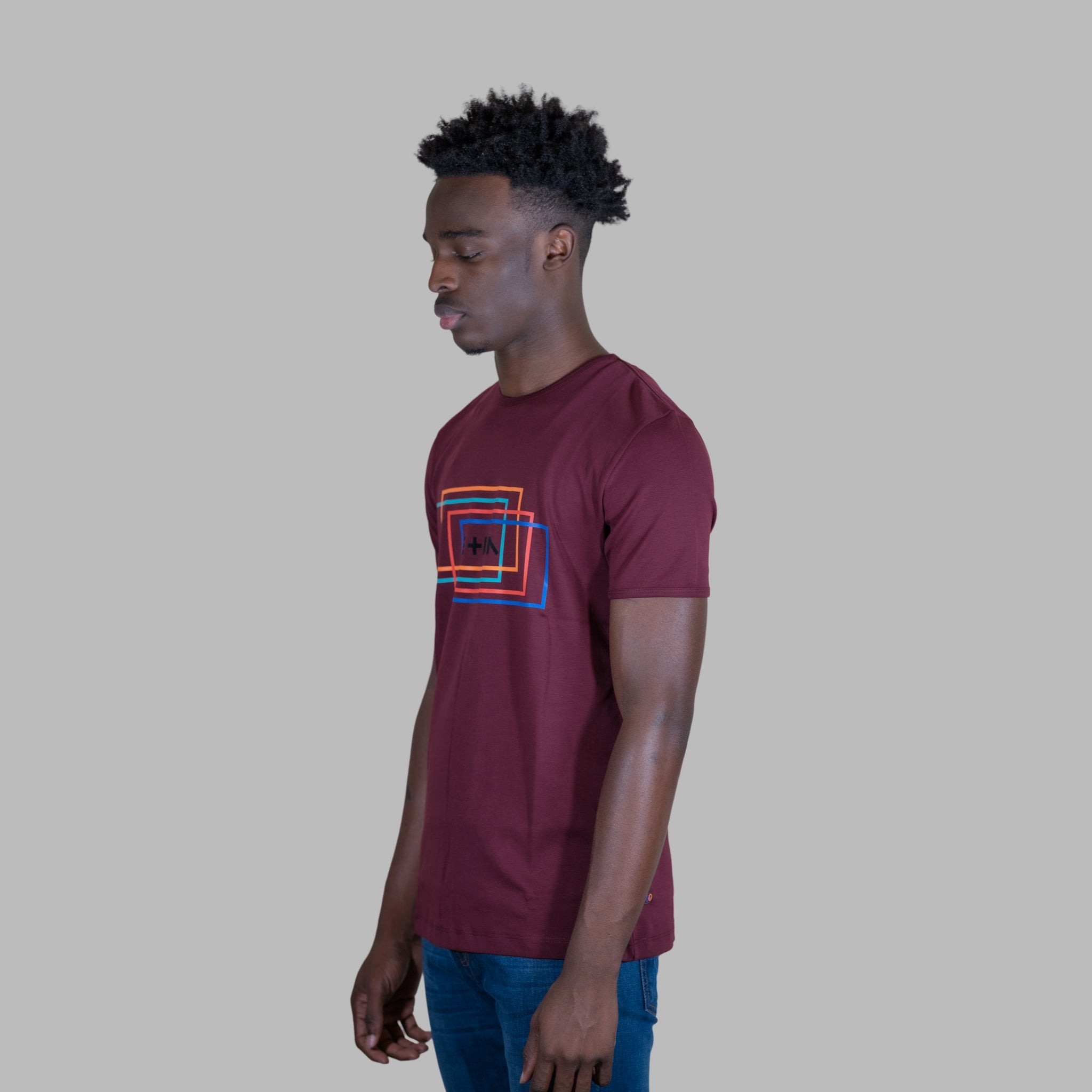 ETRN - Color Block Jersey Tee - Pima Cotton - Side View - Maroon