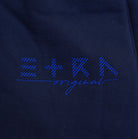 ETRN - ETRN signature logo - Close up view - Blue cotton fabric