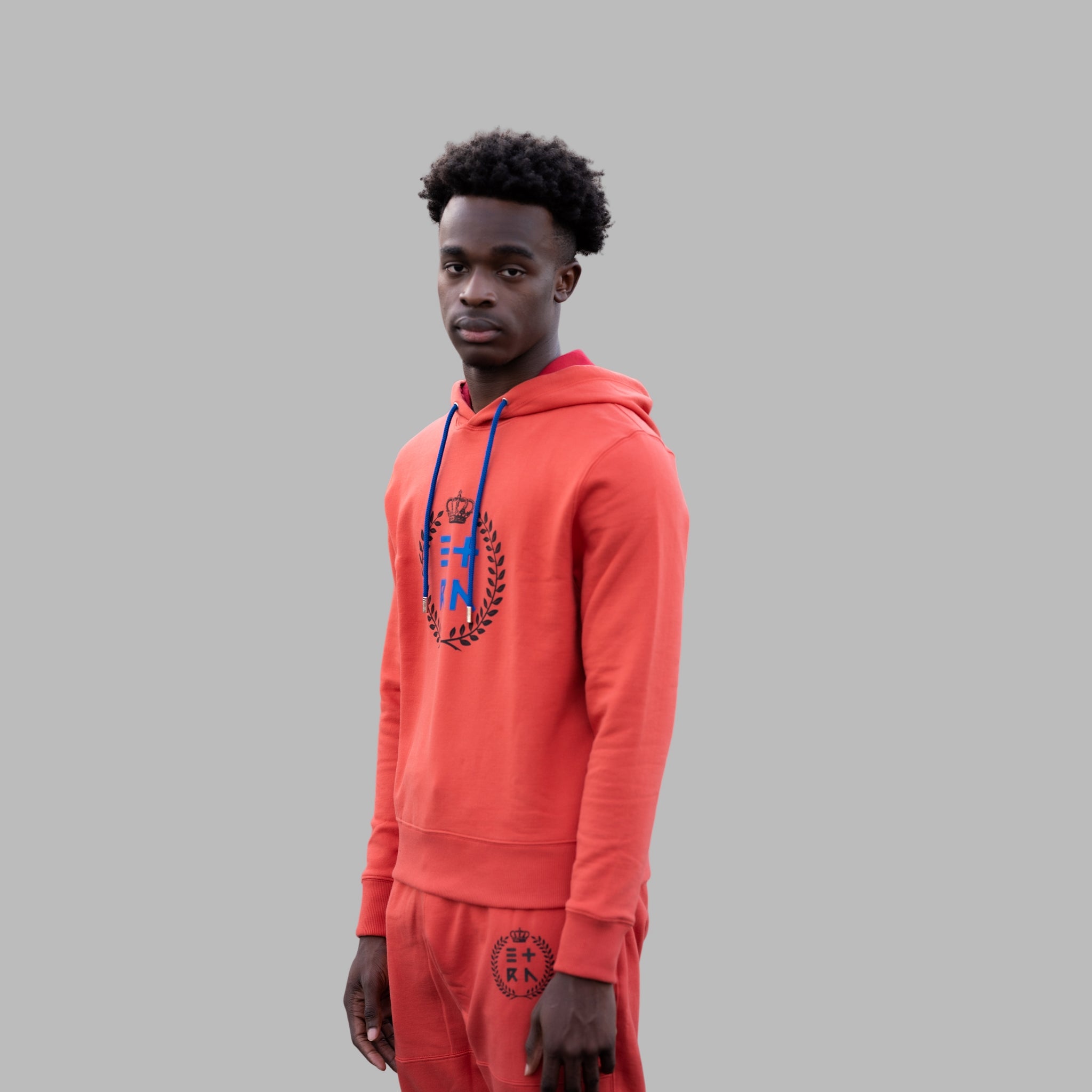 ETRN - ETRN Crest Print Hoodie - Pima Cotton - Side View - Orange